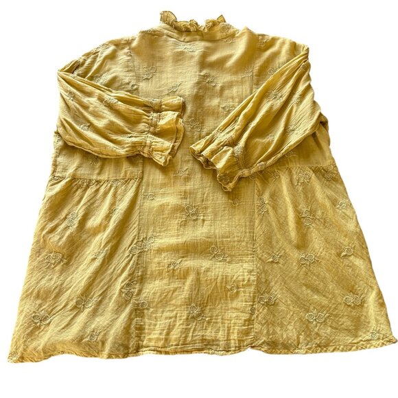 Kyla Seo High Neck Ruffled Boho Chic Mustard Colored Cotton Blouse - Picture 2 of 4